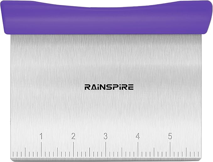 Upgraded 304 Stainless Steel Multi-Purpose Bench Scraper with Measurement Marks, Dishwasher Safe, Dough Cutter for Pizza, Bread and Cookie Dough Vegetable Chopper, Baking Supplies (Purple)