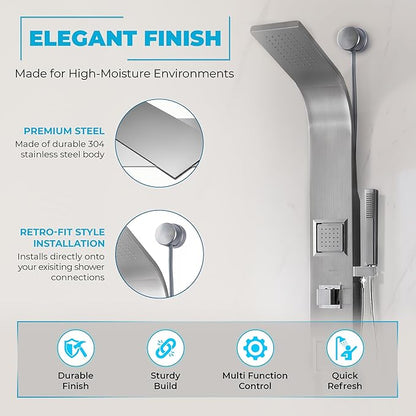 ANZZI Level 66" Body Massage 2-Jetted Shower Panel System with Heavy Rain Shower and Spray Wand in Black, Rainfall Waterfall Tower System with Handheld Shower, SP-AZ078BS