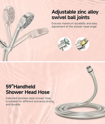Filtered Shower Head with Handheld, 9-Spray Mode High Pressure Detachable Shower Head with Filters for Hard Water - Remove Chlorine Brushed