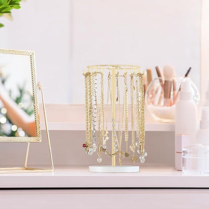 Mkono Necklace Holder Metal Jewelry Display Stand Necklace Organizer with 22 Hooks for Storage and Hanging Bracelet Keychain Home Room Decor for Women,Gold