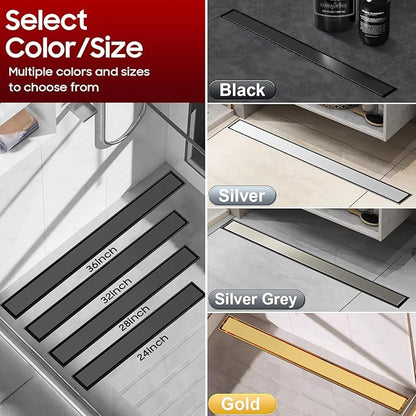 DLONE Linear Shower Drain | 60" AISI 304 Stainless Steel Linear Drain, Matte Black Shower Drain with Tile Insert Panel & Adjustable Feet, Long Rectangle Shower Floor Drain in Bathroom, Balcony, etc