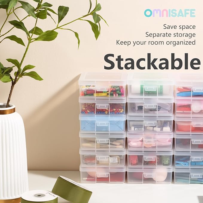 OMNISAFE 12 Pack Small Plastic Hobby Art Craft Organizer, Clear Plastic Storage Containers with Latching Lid, for Pencil Box, Lego, Crayon