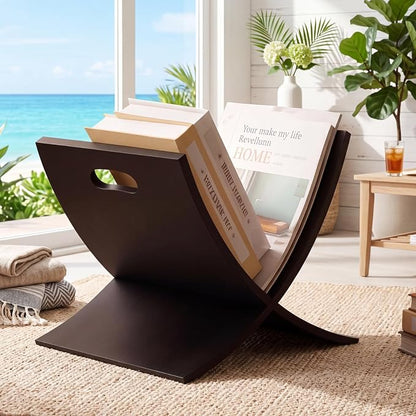 AceOrbit Black Freestanding Wooden Magazine Rack Vertical Floor Magazine Display Bathroom Newspaper Holder Stand for Home, Bathroom, Office, Bedroom, Living Room
