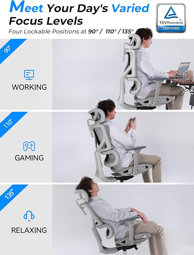 CabBase C1 Pro Ergonomic Mesh Office Chair - 6‘6“ Big & Tall Home Office Desk Chairs Seat Depth Adjustable with Lumbar Support - Back Height Adjustable Computer Task Chair with Headrest
