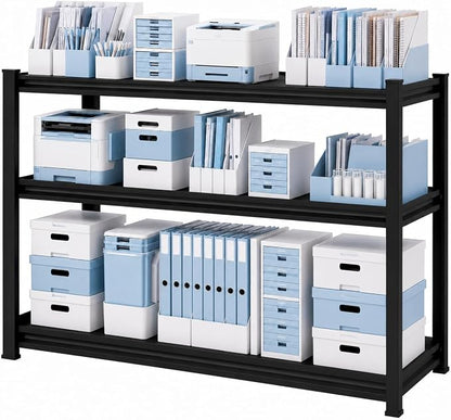 Printer Stand with Storage, 3-Tier Industrial Heavy Duty All-Metal Office Organizer Shelf, Space-Saving Storage Rack for Printer, Scanner, Copier, Paper and Office Supplies, Black,31.5"H×35.4"W×11.8"D