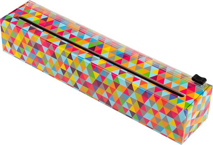 Chicwrap Triangles Refillable Plastic Wrap Dispenser - Includes One 12" x 250' Roll of Professional Grade Plastic Wrap - BPA Free and Kosher Certified - Reusable Dispenser w/Slide Cutter
