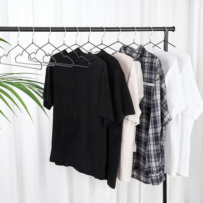 16 Inch Black Rubber Coated Metal Hangers 50 Pack with Shoulder Notches, Heavy Duty, Non-Slip, Space Saving Closet Organizer for Suit, Shirt, Coat, Dress, Camisole, Pants