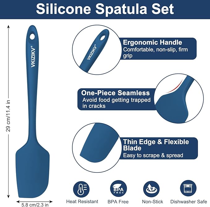 4 Pcs Silicone Spatula Set, 11.4 In, 600°F Heat Resistant Rubber Spatulas for Baking, Cooking & Mixing, Flexible and Non-Stick Kitchen Utensils, Seamless & Dishwasher Safe (Blue)