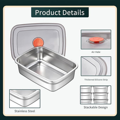 10 Pack Stainless Steel Food Storage Containers with Leak-Proof Lids, 37oz Reusable Metal Meal Prep Lunch Boxes, Stackable, Dishwasher Safe for Snacks, Fruits & On-the-Go Meals, BPA-Free