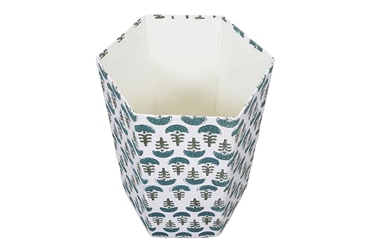 Generic 3.3 Gallon Cotton Hand Block Printed Paper Waste Basket |Small Decorative Trash Can for Housewarming Gifts in Living Room, Bedroom, Bathroom | Eco-Friendly, Plastic-Free (1, GREEN WHITE)