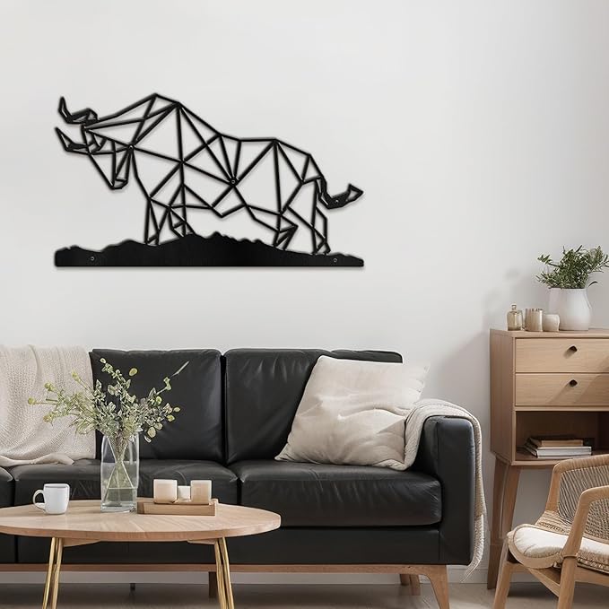 SIGNLEADER Metal Wall Art Decor Rhino Warrior Fighting Modern Abstract Wall Sculpture Hangings Home Decoration for Living Room, Bedroom, Bathroom, Kitchen, Outdoor - 30" Black