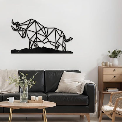 SIGNLEADER Metal Wall Art Decor Rhino Warrior Fighting Modern Abstract Wall Sculpture Hangings Home Decoration for Living Room, Bedroom, Bathroom, Kitchen, Outdoor - 30" Black