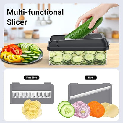 SpaceHacks 15-in-1 Vegetable Chopper, Kitchen Gadgets with 10 Blades, Veggie, Food, Onion Chopper, Cucumber Slicer, Versatile Mandoline, Includes Egg Separator & Finger Guard, Gray
