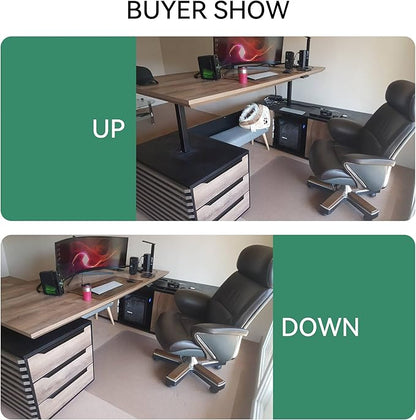 70.87" L Shaped Standing Executive Desk and 63" lateral File Cabinet, Large Adjustable Heigh Office Computer Desk with 3 Drawers,2.3" Desktop,Business Workstation,Black and Warm Oak