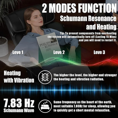 Executive Big and Tall Office Chair with 7.83Hz Schumann Resonance Sleep Aid & Heating Stress Relief Heavy Duty Metal Base Desk Chair, Silent Rubber Wheels, Thick and Wide Cushion, Black