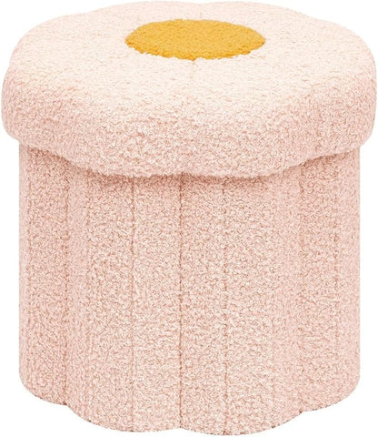 B FSOBEIIALEO Storage Ottoman Foldable, Sunflower Shaped Small Footrest Collapsible Folding Seat Bench for Bedroom Living Room Entryway, Faux Teddy Fur, Pink 12.6"x12.6"x11.4"