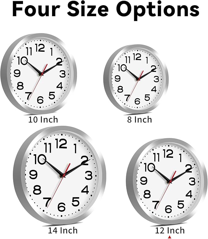 Roymnie Wall Clock Silent Non-Ticking Modern Clock Battery Operated 12 Inch Small Classic Analog Decorative for Kitchen, Bathroom, Office, Bedroom, Home(Silver)