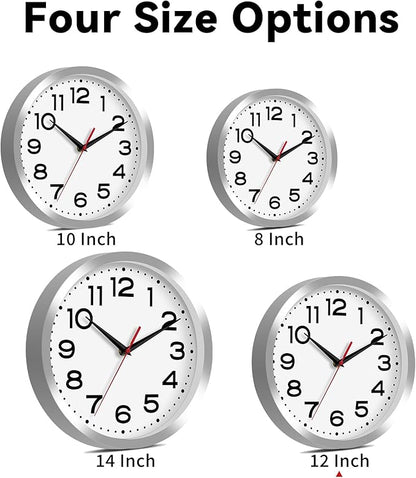 Roymnie Wall Clock Silent Non-Ticking Modern Clock Battery Operated 12 Inch Small Classic Analog Decorative for Kitchen, Bathroom, Office, Bedroom, Home(Silver)