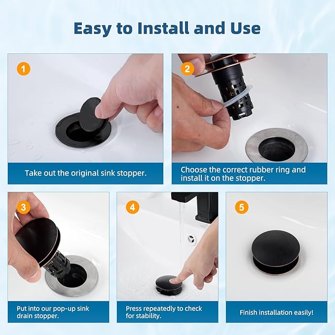 Hibbent 2 Pack 3 in 1 Bathroom Sink Drain Strainer, Pop Up Sink Stopper with Big Push Cap, Anti-Clogging Metal Filter Basket,Sink Plug with Hair Catcher for 1.1''~2.36'' Basin, Oil-Rubbed Bronze
