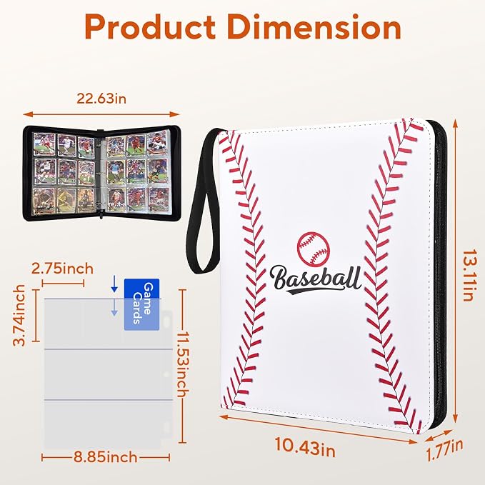 Baseball Card Binder 9 Pocket, 720 Pockets Trading Card Binder with Zipper, Portable Collector Card Album Storage Organizer for Sports Cards, Game Cards, Gifts for Kids