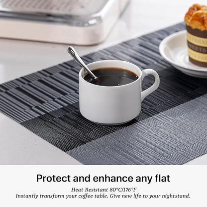 LEXMORE Placemats Vinyl/Plastic Woven Place Mats for Kitchen Table Indoor/Outdoor Washable Placemat Wipeable Dining Table Mats Set of 12 (Silver Gray Black)