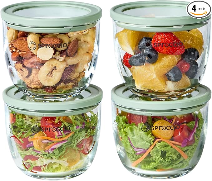 Glass Meal Prep Bowls Set - Leakproof Lids,13 oz (4-Pack Green) Perfect for Meal Prepping, Portion Control, and On-the-Go Lunches BPA-Free