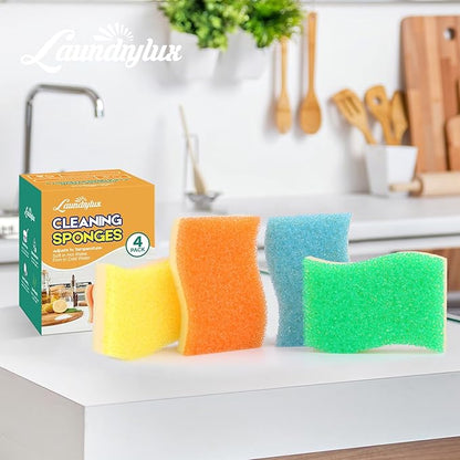 LAUNDRYLUX Scrub Sponge, 8 Pack Dual-Sided Temperature-Responsive Scrubber - Non-Scratch - Multipurpose Dish Sponges for Kitchens, Bathrooms, and Outdoor Use - S Shape