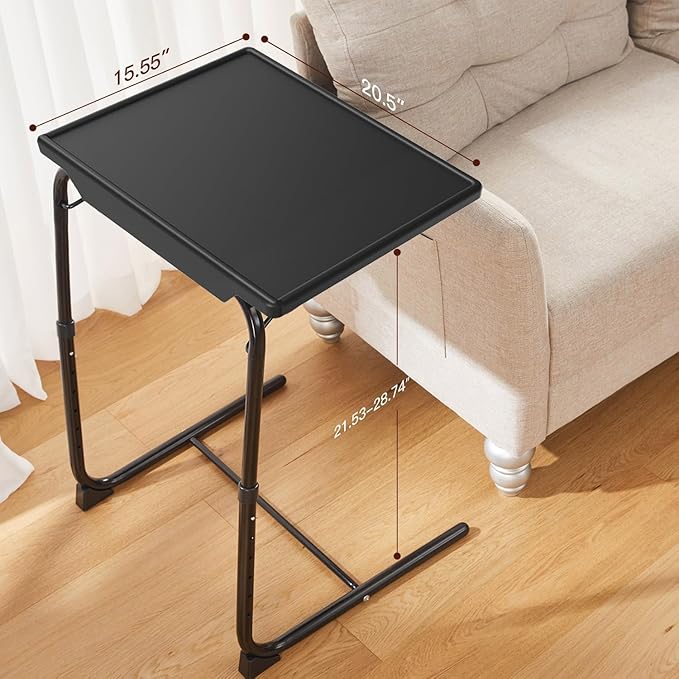 HUANUO Adjustable TV Tray Table - TV Dinner Tray on Bed & Sofa, Comfortable Folding Table with 6 Height & 3 Tilt Angle Adjustments (Black)
