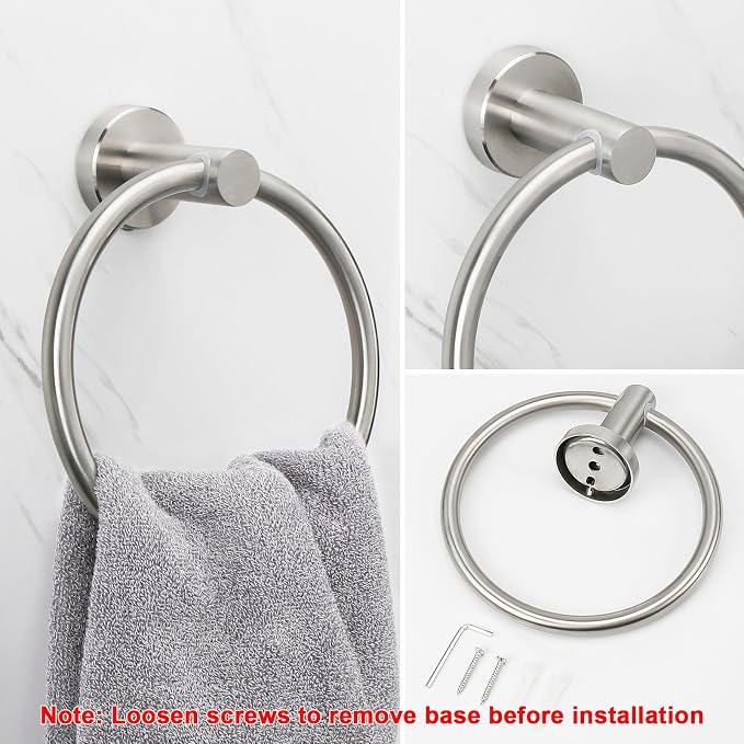 NearMoon Bath Towel Ring, Bathroom Hardware Accessories-Thicken Stainless Steel Hand Towel Holder for Bathroom, Modern Round Towel Hanger Wall Mounted (Brushed Nickel, 2 Pack)