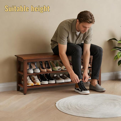 Wood Shoe Bench for Entryway,Bench with Shoe Rack,Storage Shoe Organizer for Hallway,Living Room,Bedroom (Brown, 47.24''W×11.81‘’D×17.71‘’H)