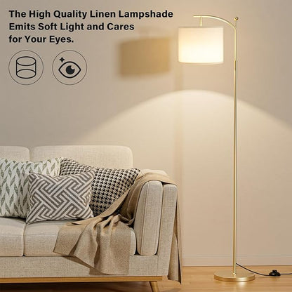 Ambimall 60" Floor Lamps with Remote Control & Bulb, Colors Temperature & Brightness Adjustable, White Shade & Gold Pole