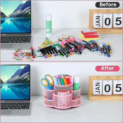 Topwey Pink Pen Holder for Desk, Rotating Pencil Holder, Cup Holder for Desk Office, Pen Organizer