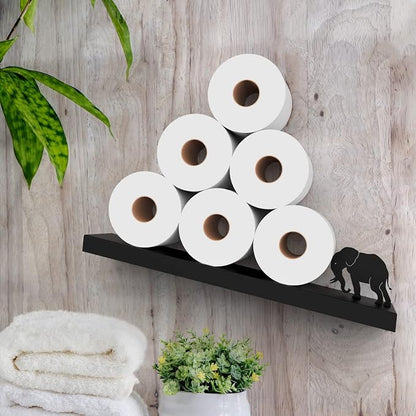 Artori Floating Toilet Paper Shelf Storage - Bathroom Wall Decorations, Tilted Wall Toilet Paper Holder, Mounted Toilet Decor Organizer for Tissue Rolls, Wipes, Towels, & More - Elephant