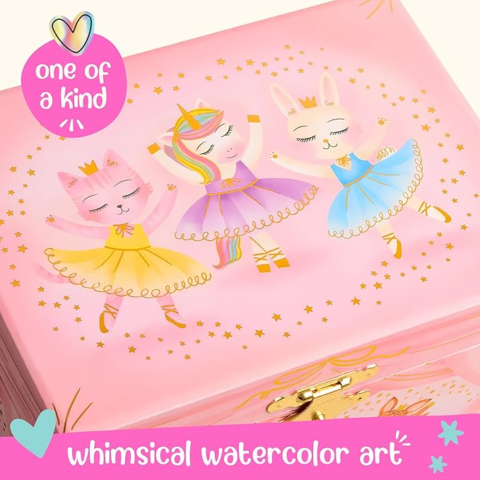Giggle & Honey Musical Ballerina Jewelry Box for Girls - Kids Music Box with Spinning Ballerina, Ballerina Birthday Gifts for Little Girls, Jewelry Boxes, 6.8 x 5.3 x 6 in - Ages 3-10