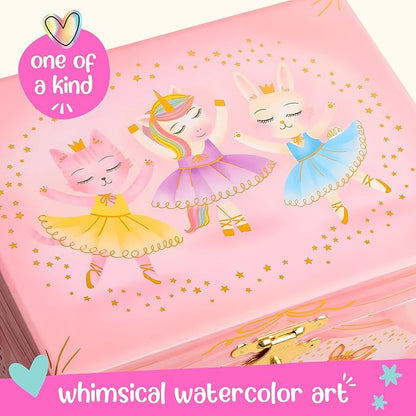 Giggle & Honey Musical Ballerina Jewelry Box for Girls - Kids Music Box with Spinning Ballerina, Ballerina Birthday Gifts for Little Girls, Jewelry Boxes, 6.8 x 5.3 x 6 in - Ages 3-10