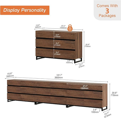 WAMPAT Dresser for Bedroom, Closet Organizers and Storage with 18 Drawers, Chest of Drawers with Metal Base, Wooden Modern Dresser for Living Room, Entryway, Brown