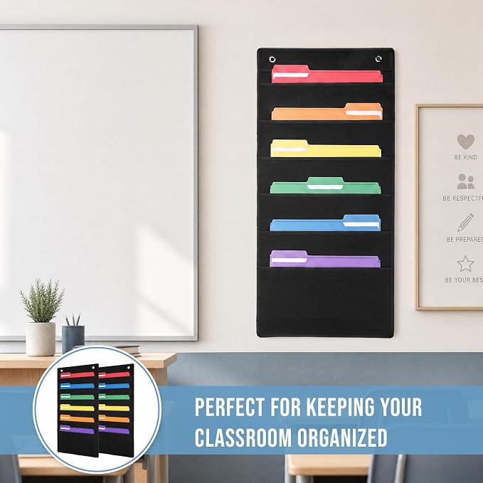 10 Pack Hanging Wall File Organizer, 60 Pockets Storage Pocket Chart, 20 Metal Hangers Included, Versatile Hanging Paper File Folder for Classroom Mailbox Office Home, 30.7 x 14.5 Inch