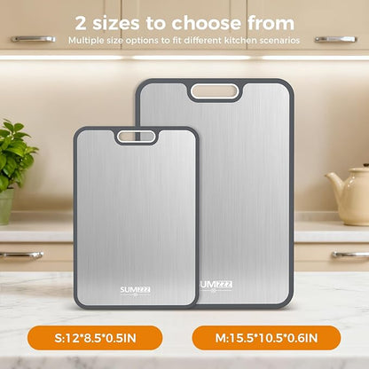 Titanium Cutting Board Double Sided Food Grade, Pure Titanium/PP for Kitchen, Cutting Board Easy to Clean[15.5”*10.5”+12”*8.5”]