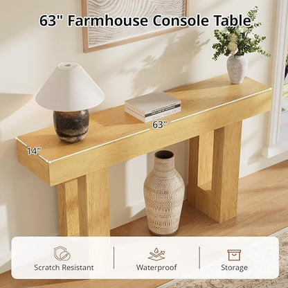 63 Inches Long Console Table for Entryway with Drawers, Wooden Sofa Table Behind Couch, Entry Table for Living Room, Foyer, Hallway, Natural