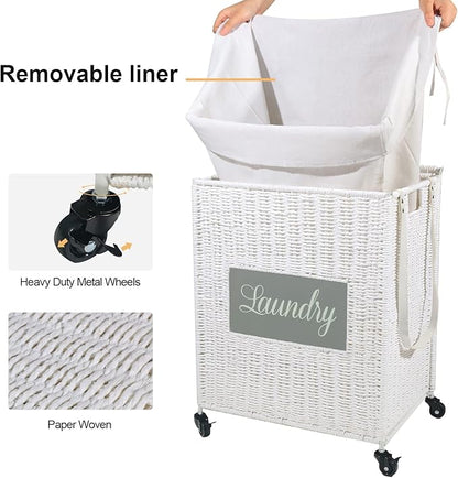 Mxfurhawa Laundry Basket, Heavy Duty Cotton Liner Laundry Storage Hamper with Handles, Collapsible Clothes Wire Basket Organizer Laundry Bag (89WE-H)