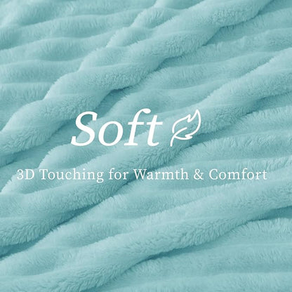 BEDELITE Fleece Throw Blanket for Couch - 300GSM Soft & Warm Fluffy Cloud Blue Blanket, Decorative and Giftable Striped Blankets for Women, Men, 50"x60"