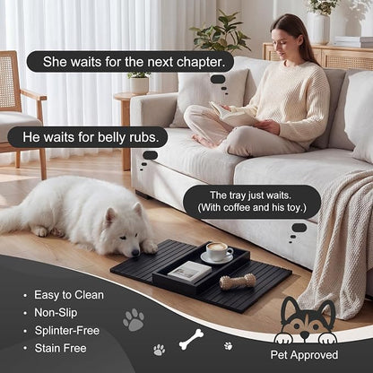 Sofa Arm Tray, Foldable Bamboo Couch Armrest Table with Large 12.5" x 5.8" Storage Compartment, Portable Chair Couch Caddy Arm Tray for Cup TV Snacks Phone
