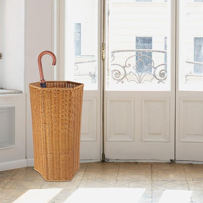 Artificial Rattan Umbrella Stand 15.55In Indoor Umbrella Storage Bucket with Drainage Tray for Entryway and Yoga Mat Organizer