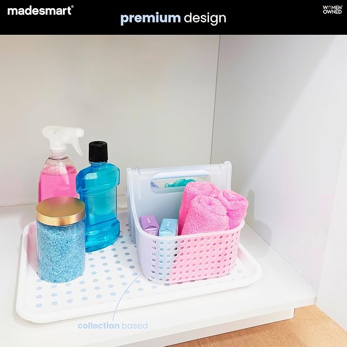 madesmart Portable Shower Tote, Hold Soap, Shampoo, Hair Supplies and Beauty Products, Cleaning Supplies Organizer for Home, Dorm, Plastic Shower Tote, Soft Handle, Blue