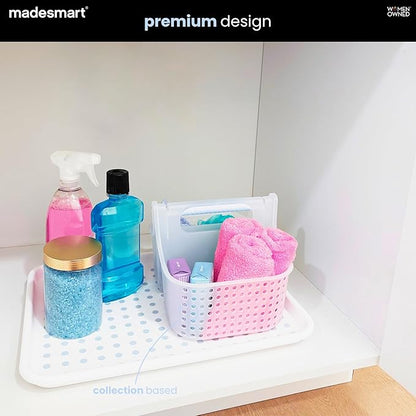 madesmart Large Shower Tote with Soft Grip Handle, Frosted Blue | Plastic basket, dorm bathrooms, shampoo, soap, razors, cleaning supplies, under sink storage