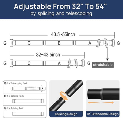 ENJOYBASICS 2 Pack Adjustable Spring Tension Curtain Rods 32 to 54 Inches, Stainless Steel Matte Black Shower Rod No Drilling for Window, Bathroom, Closet, Room Divider, 7/8" Diameter
