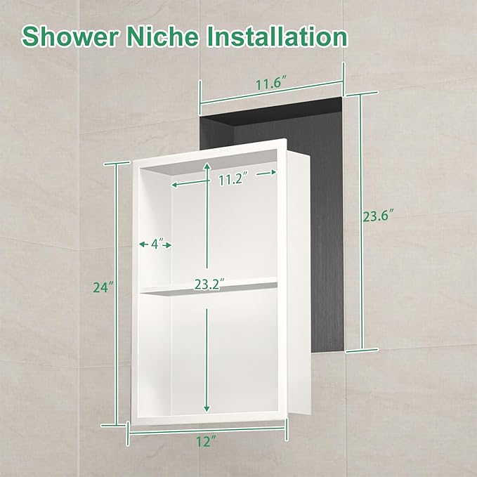 SaniteModar Shower Niche, Stainless Steel Niche for Shower Wall, 24" x 12" No Tile Needed,Recessed for Bathroom Storage (Warm White, 24" x 12",Double)