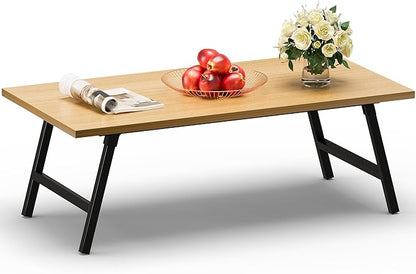 Folding Coffee Table, 39.4” Portable Floor Table Desk for Sitting on The Floor, No Assembly Low Coffee Table for Living Room, Home, Caravan and Camping, Large 39.4Lx19.7Wx15.8H, Natural