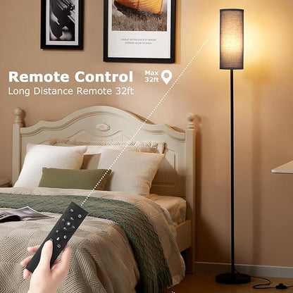 Ambimall 64'' Floor Lamps for Living Room with Remote Control and Stepless Dimmable Colors Temperature & Brightness, 9W Bulb Included(Black Lampshade & Black Pole)