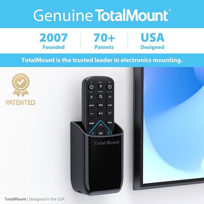 TotalMount Hole-Free Remote Holders – Eliminate Need to Drill Holes in Your Wall (Black Remote Control Holders, Quantity 2)